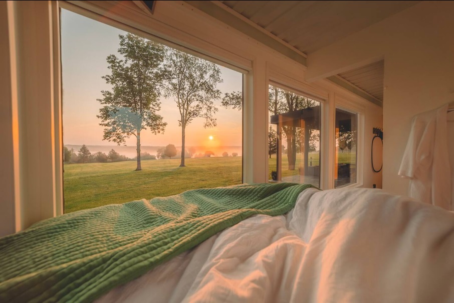 View from the bed during sunrise