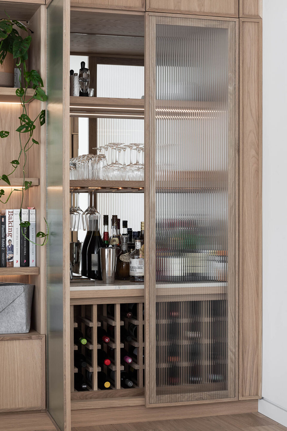 Wine collection with glass door with wooden touch