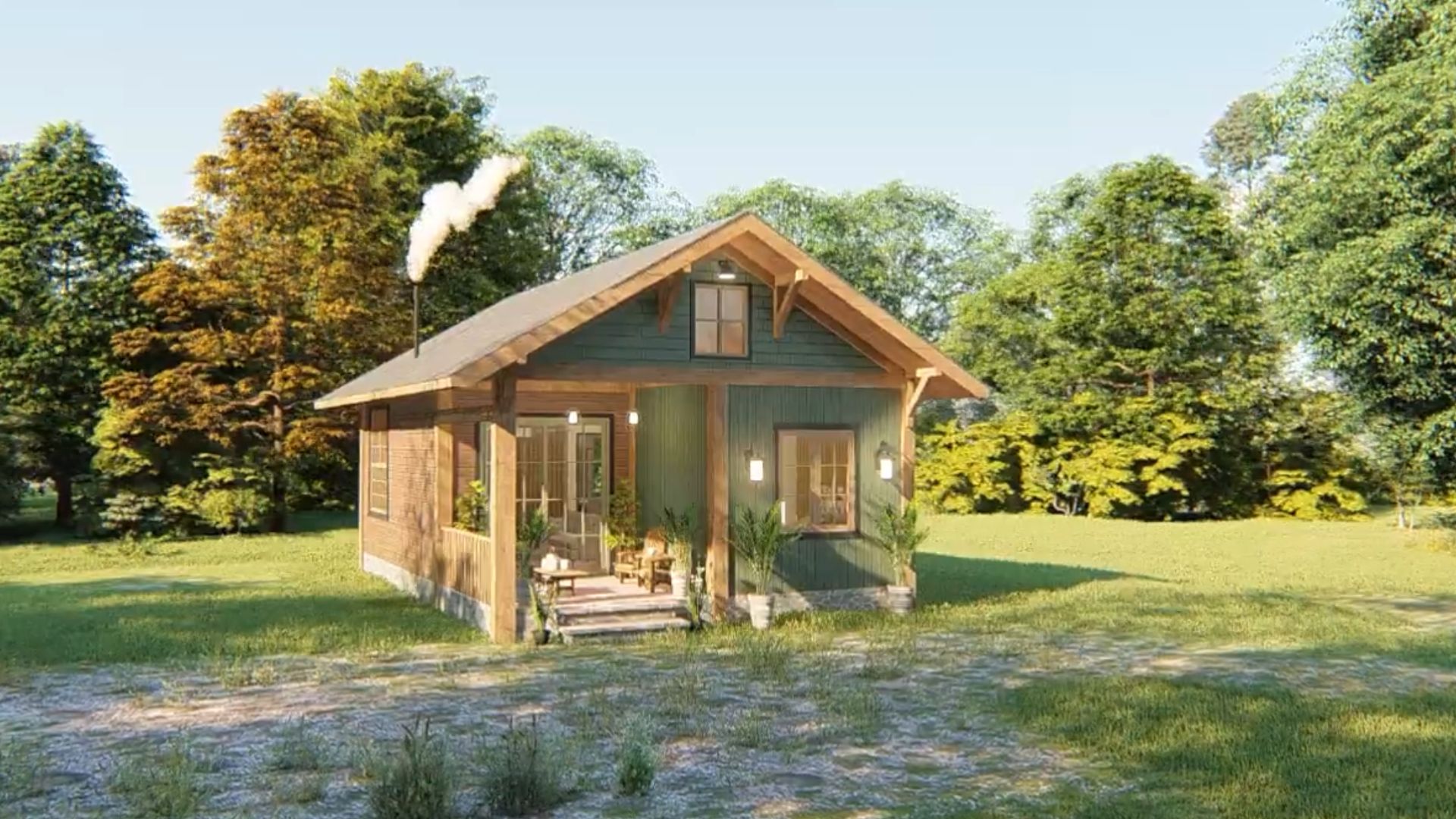 exterior of a tiny house with a little porch