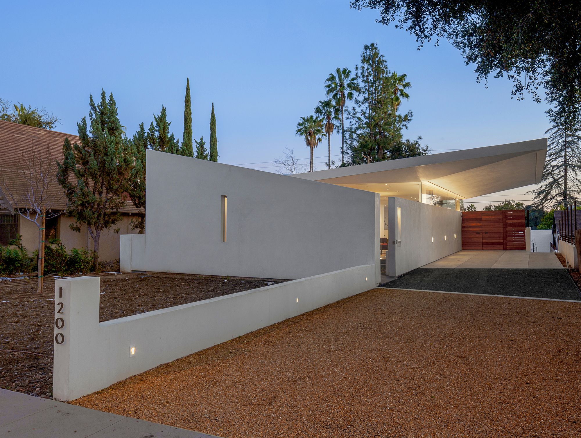 exterior of a modern house with white walls
