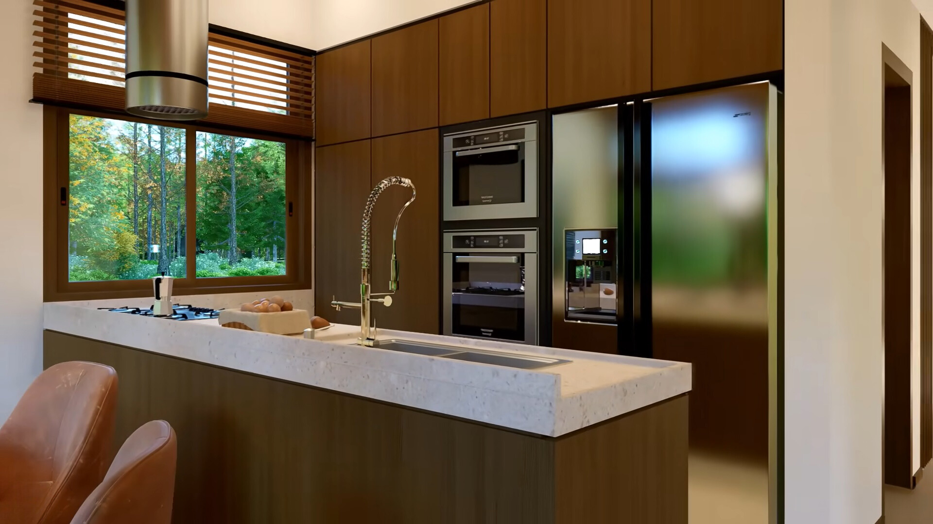 kitchen with brown cabinets and white countertop