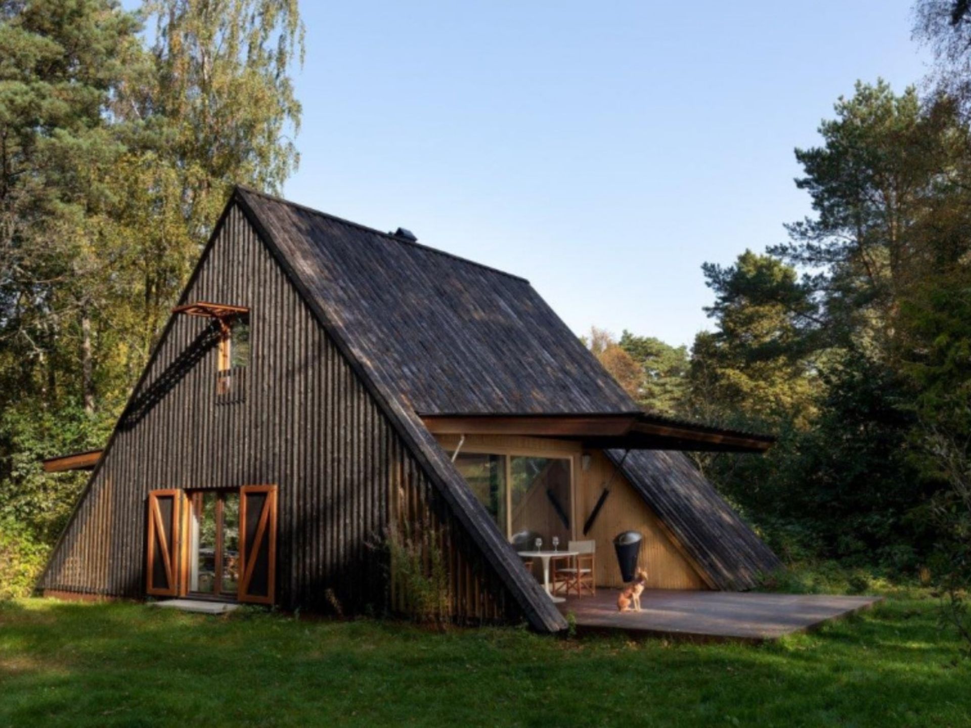 A contemporary cabin in the woods