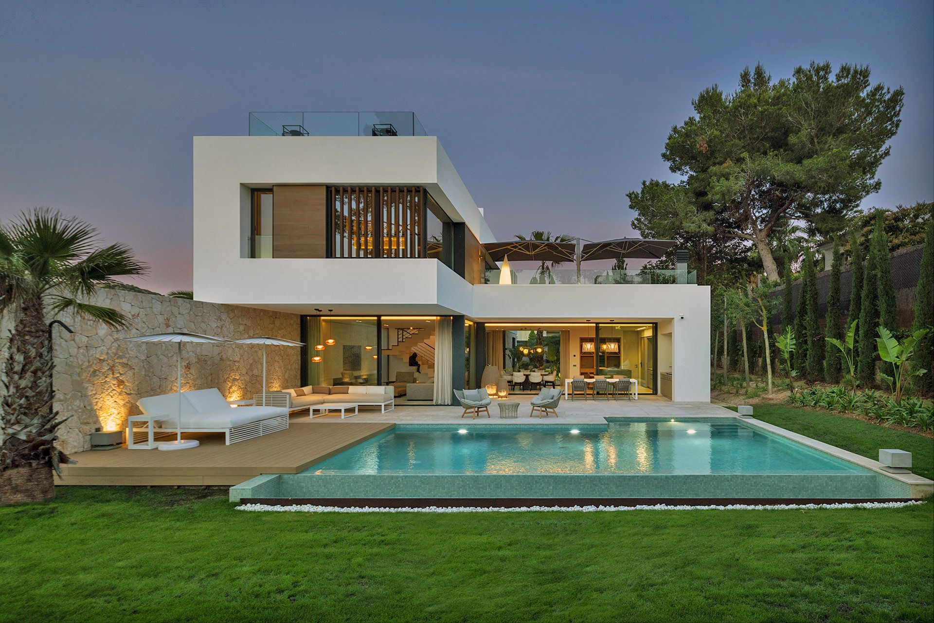 exterior of modern home with large pool