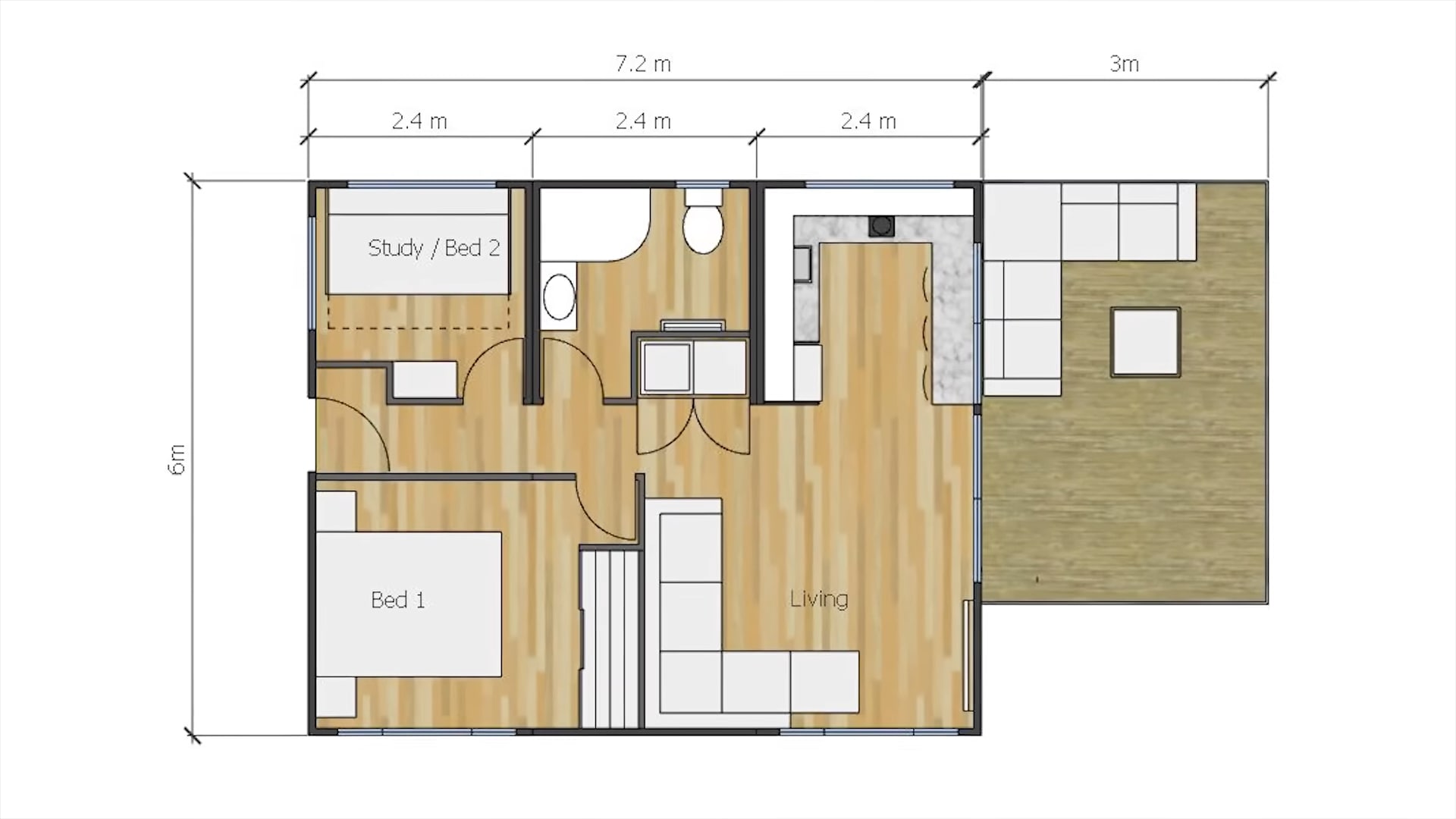 Floor plan of container home with measurements