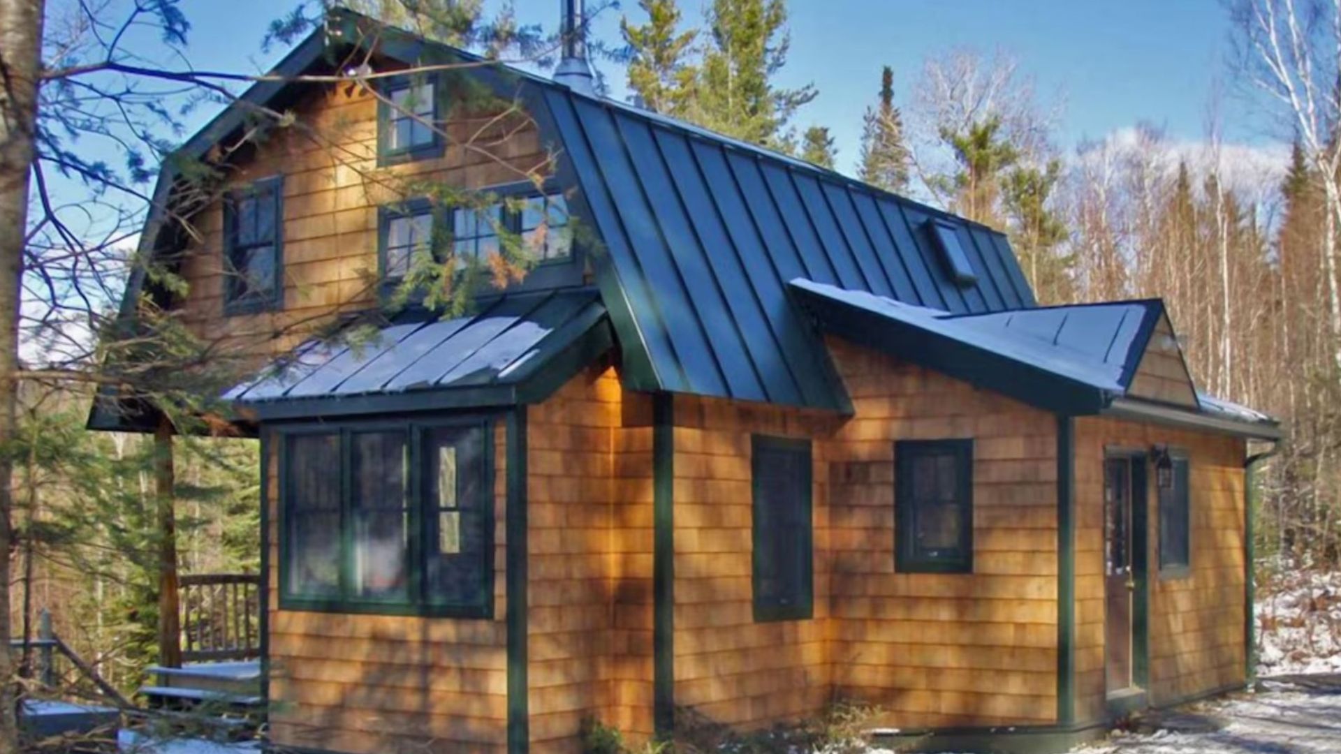 Wooden cabin with tin roof