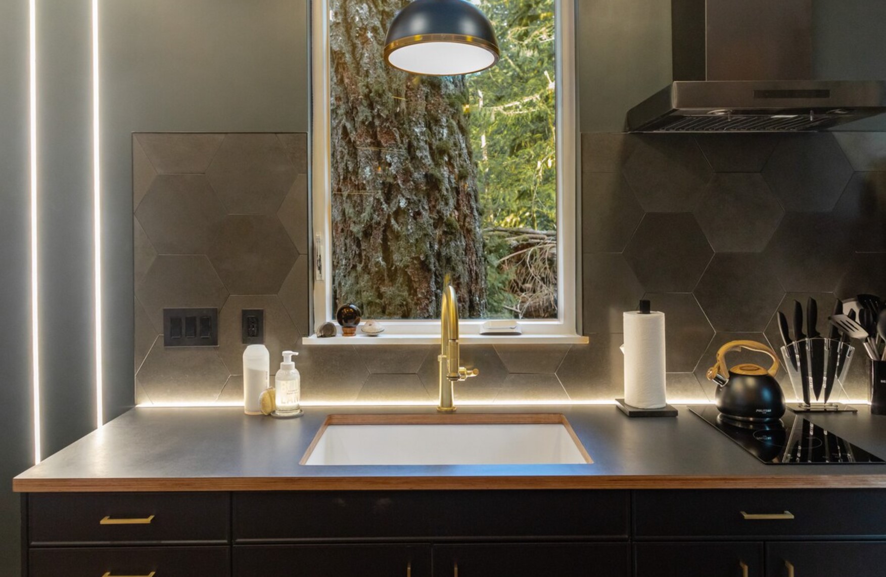 Modern kitchen with a large window