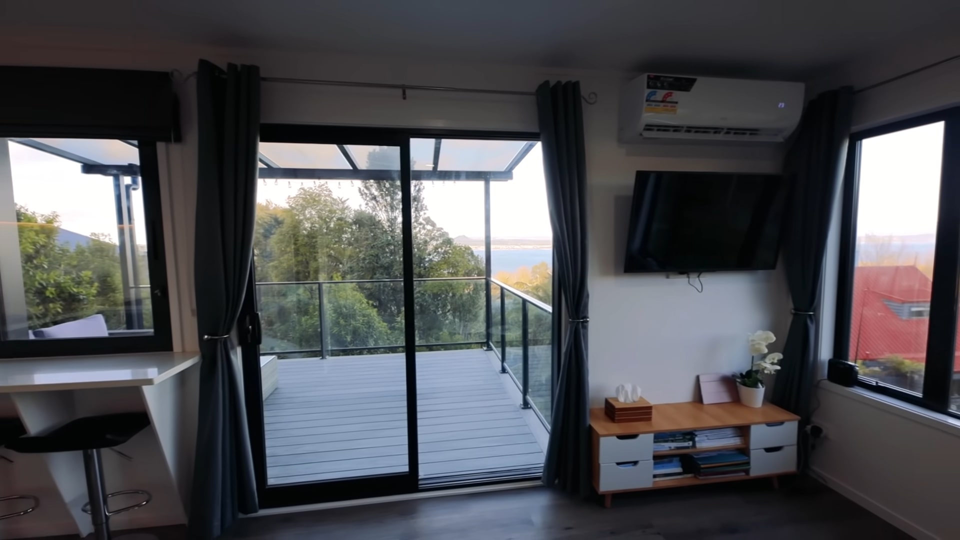 living room with a view on the lake