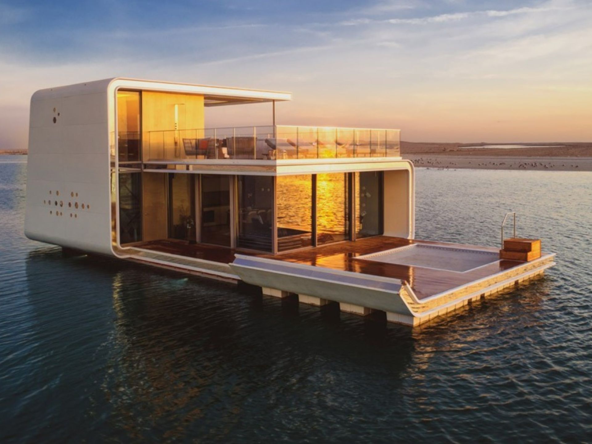 Floating villa in the middle of an ocean