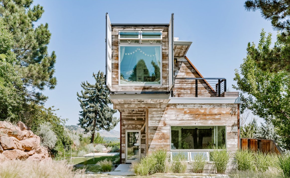 container house with wooden exterior