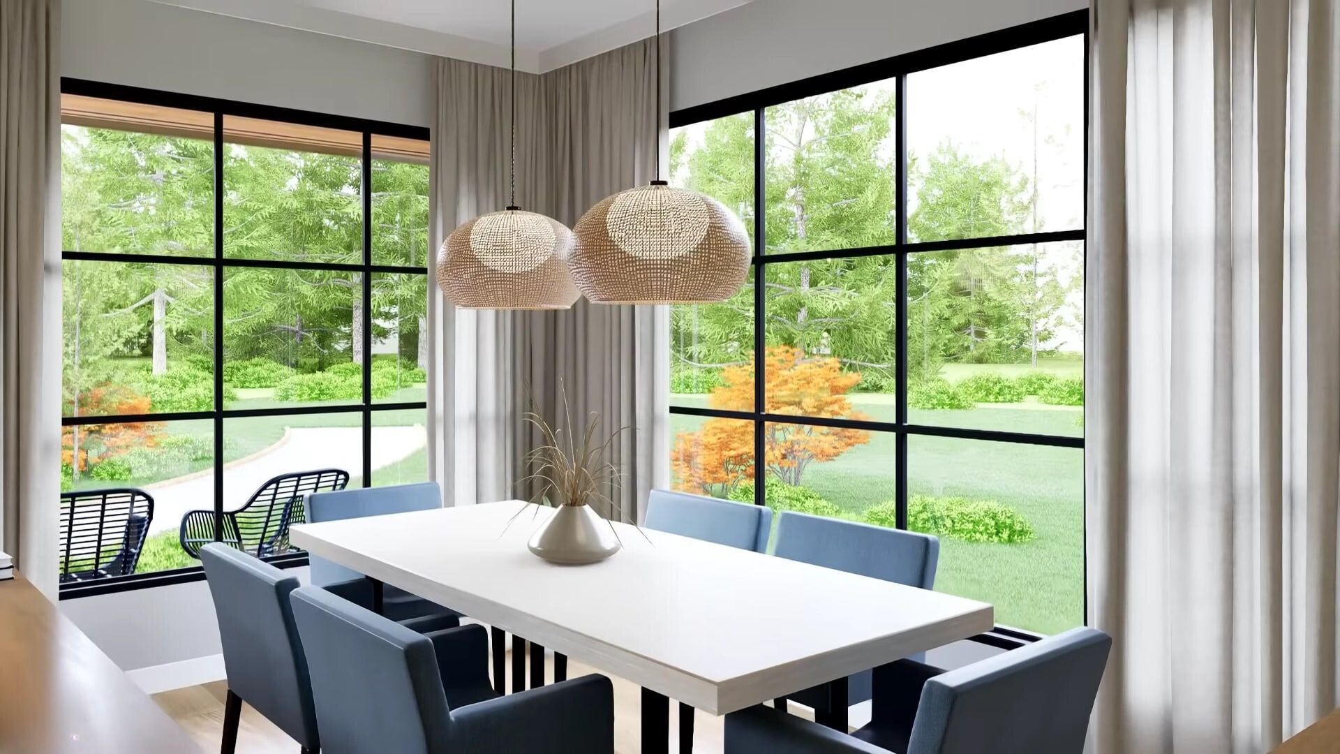 Dining room with floor to celling windows