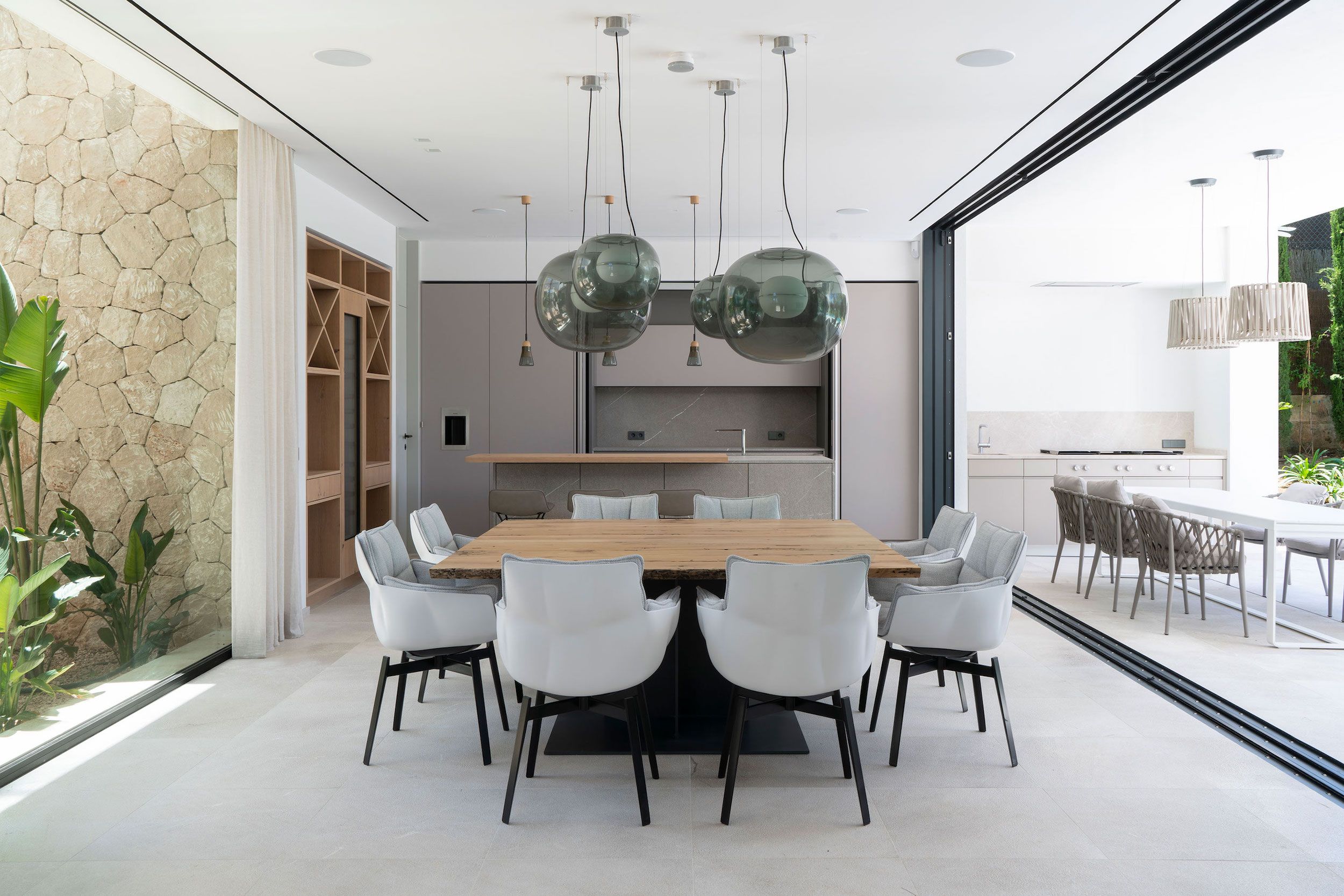 dining room of modern home with neutral colors