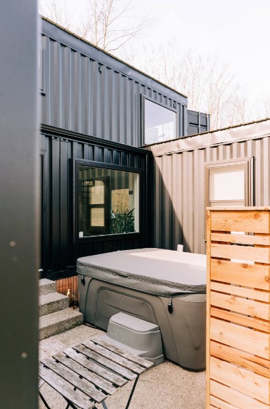 hot tub outside of a container