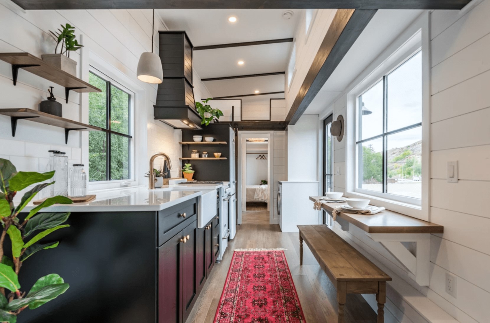 Interior of tiny bohemian home