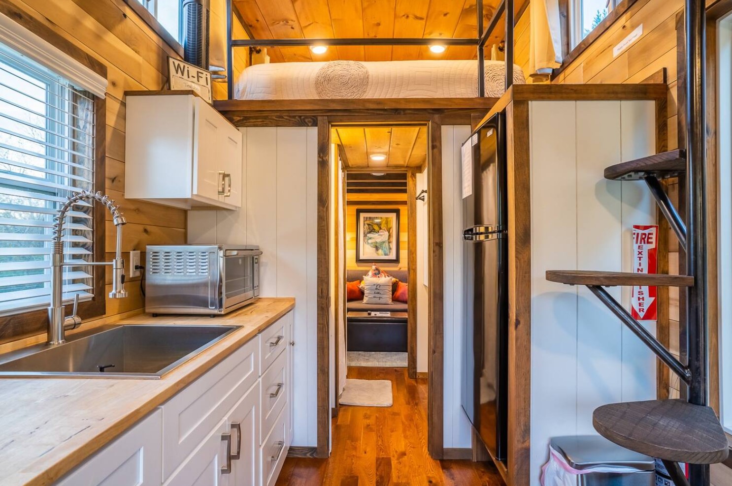 Wooden interior of tiny house