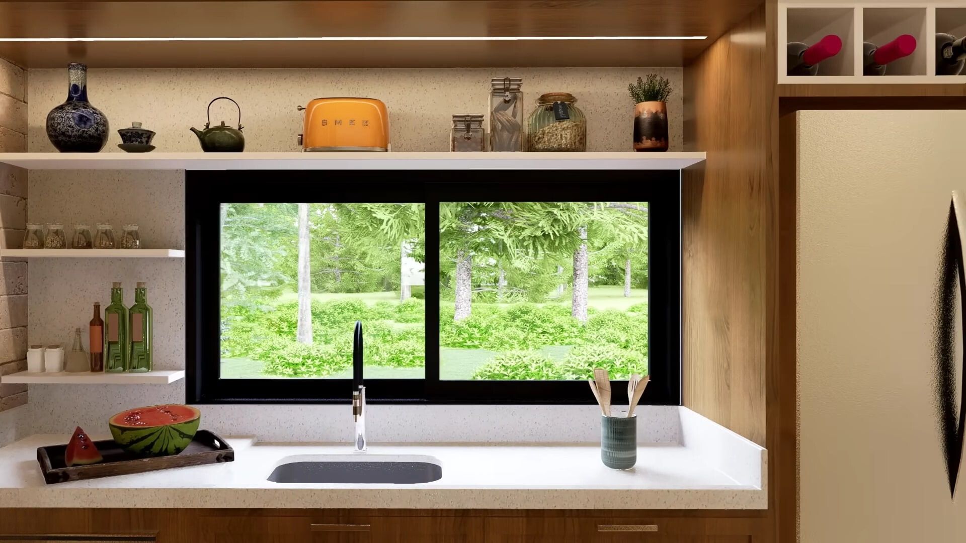 Kitchen with window above sink