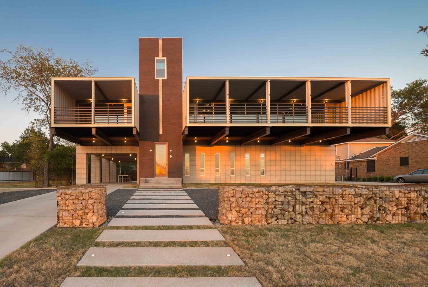 modern container house during a sunset