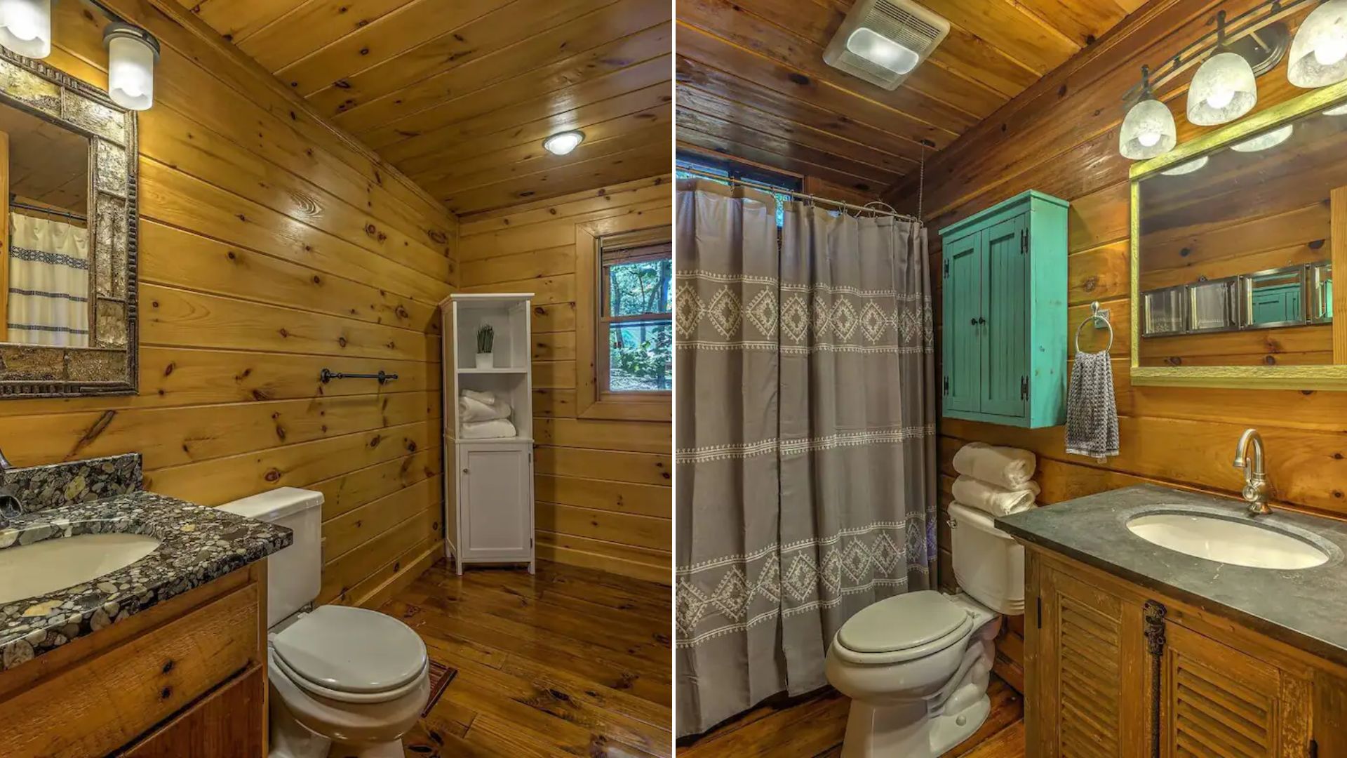 two upstairs bathrooms with tub and shower