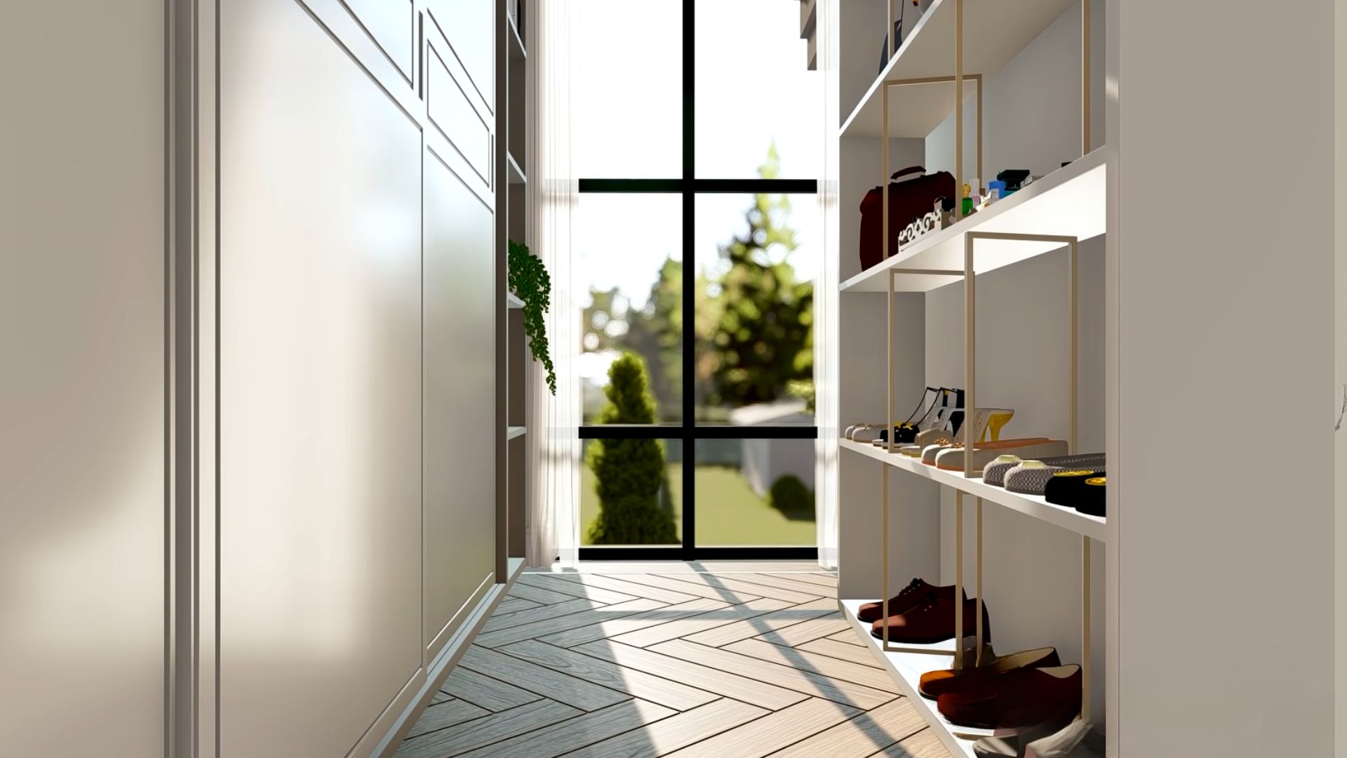 walk-in closet with open display shelves, and lots of storage