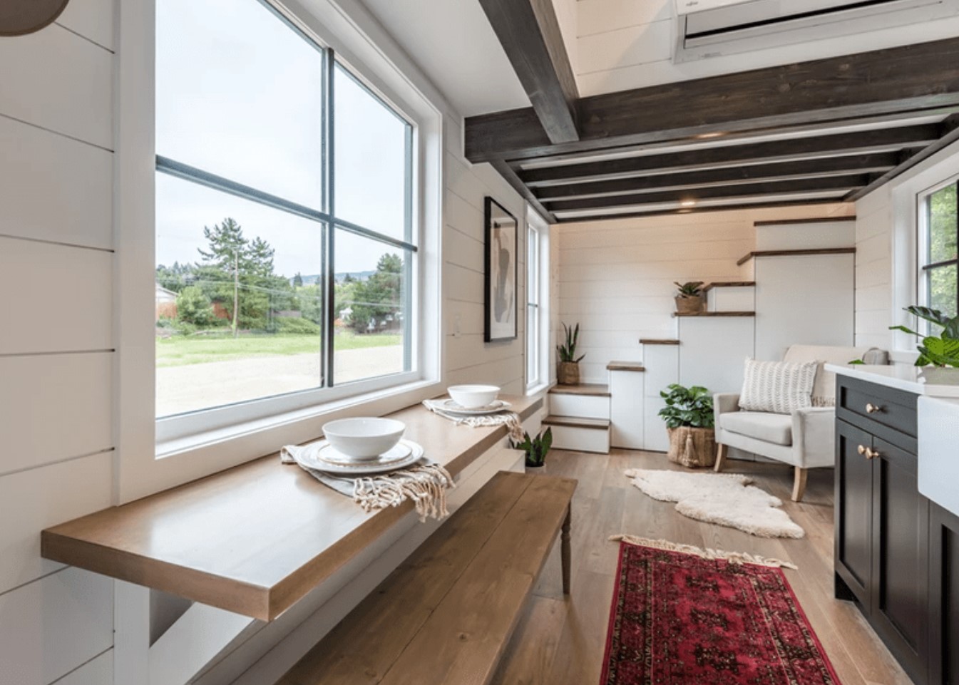 Wooden table mounted to the window