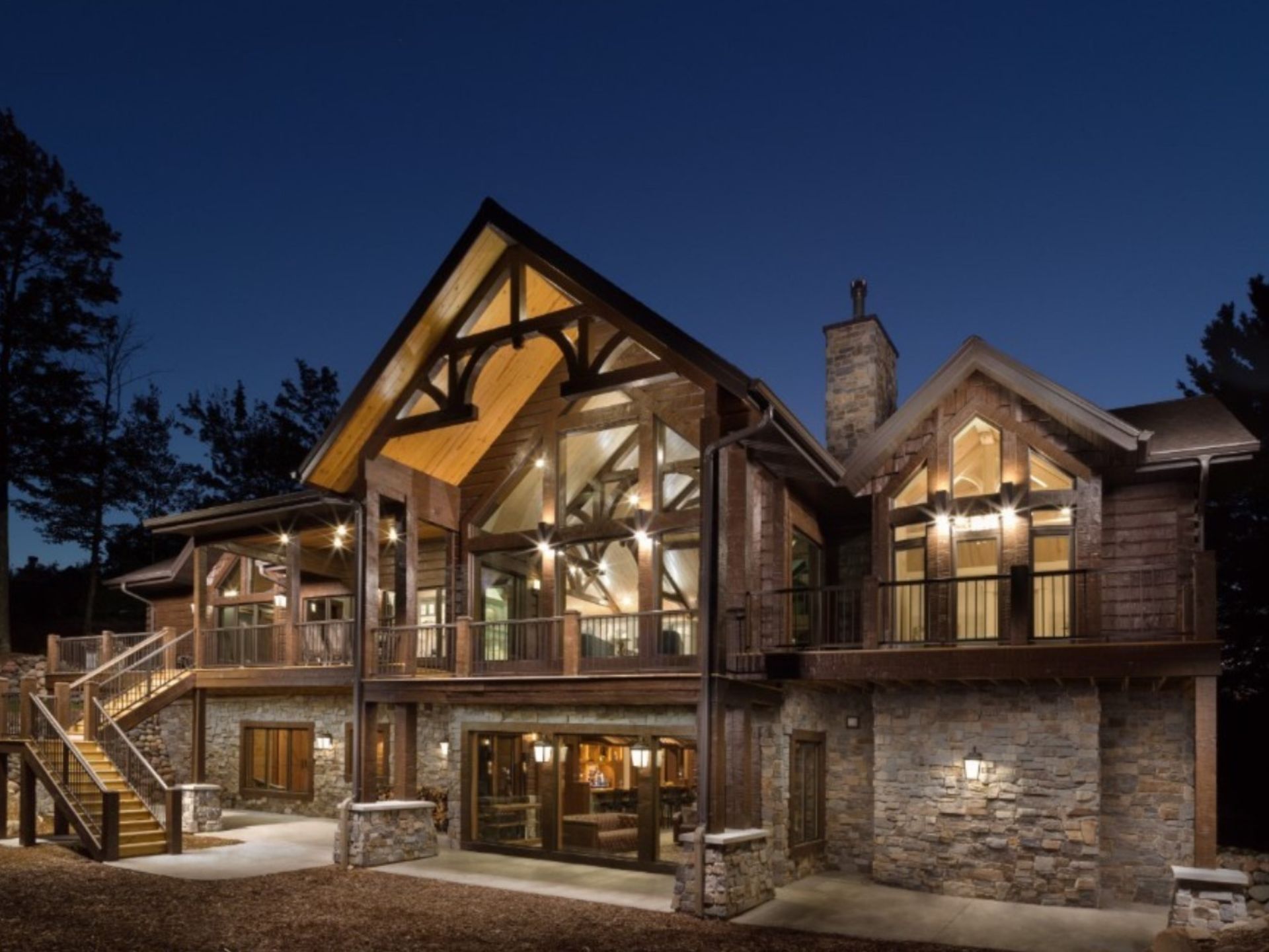 Huge wooden mansion with big windows