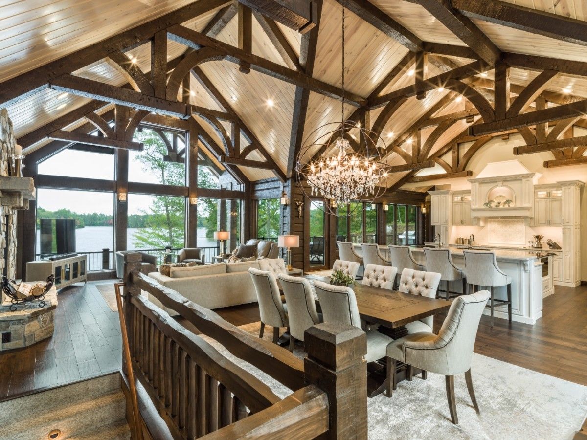 Main living area with dining room and a stunning chandelier