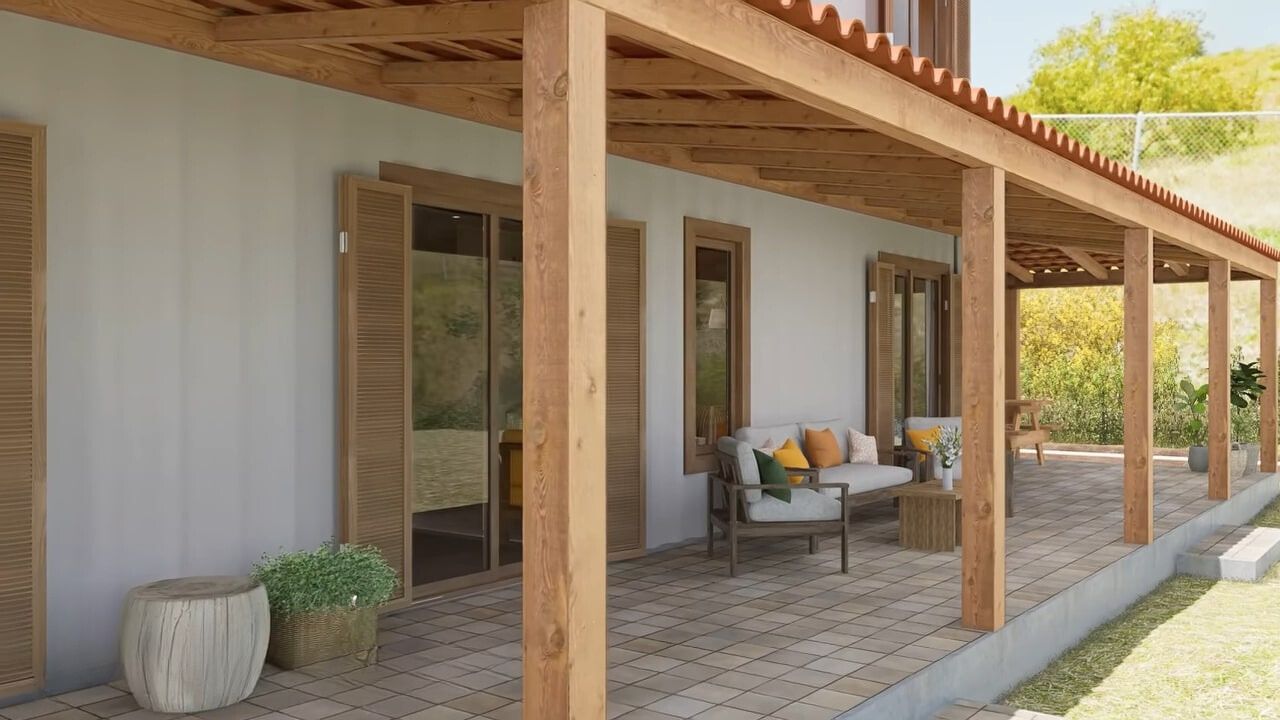 Covered porch with comfortable seating area