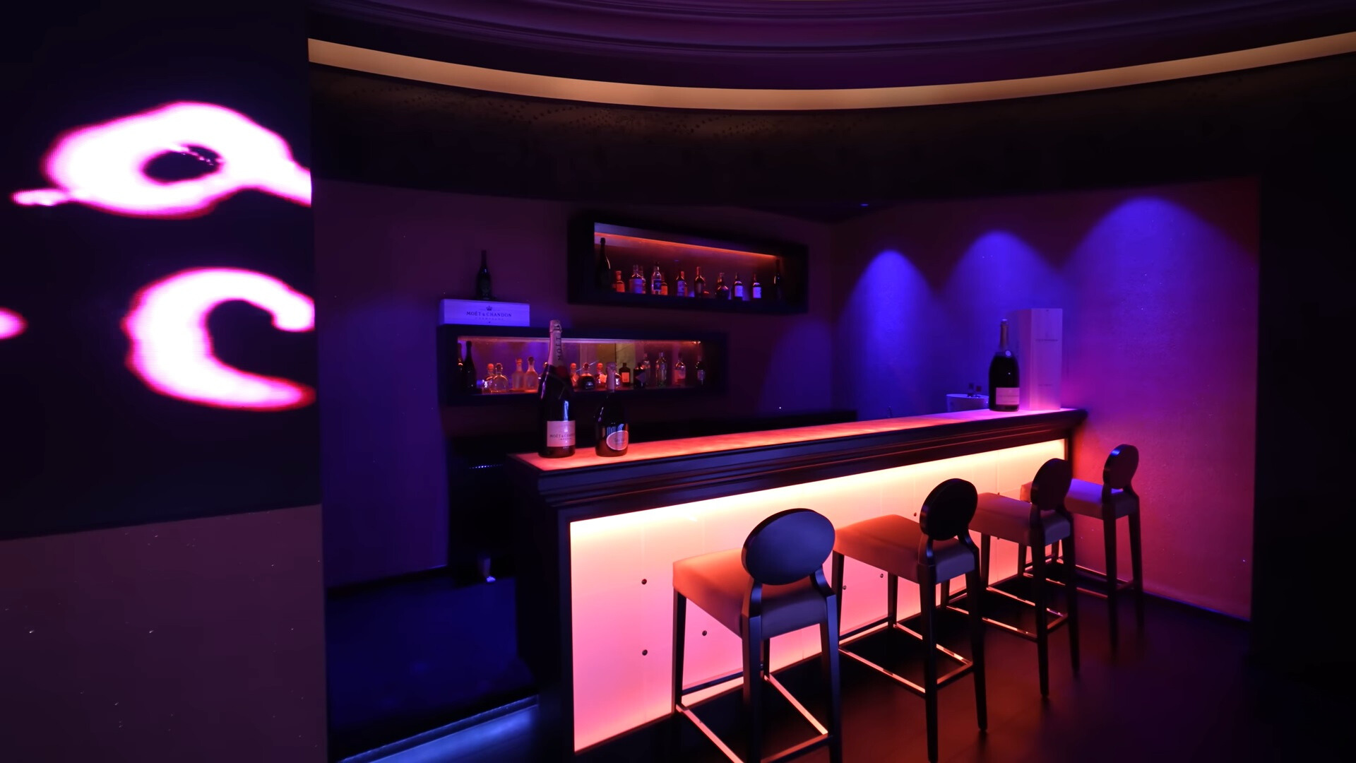 bar in a private nightclub with led lights