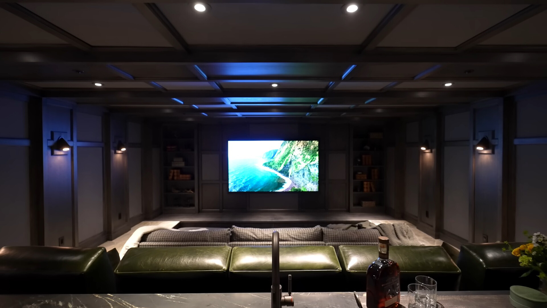 private cinema with a bar and a fridge