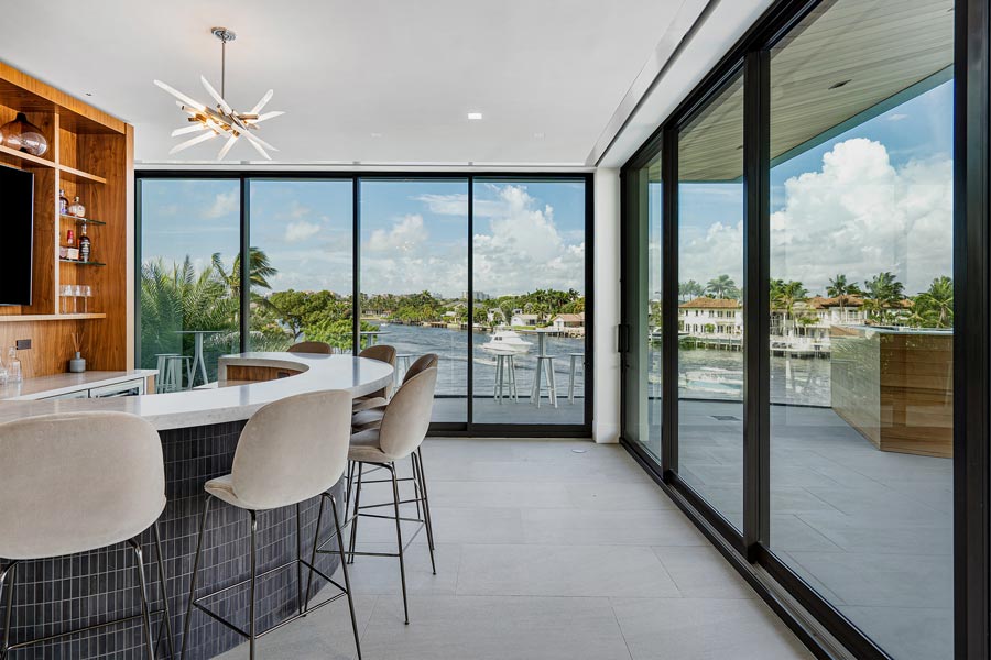 private home bar overlooking the city