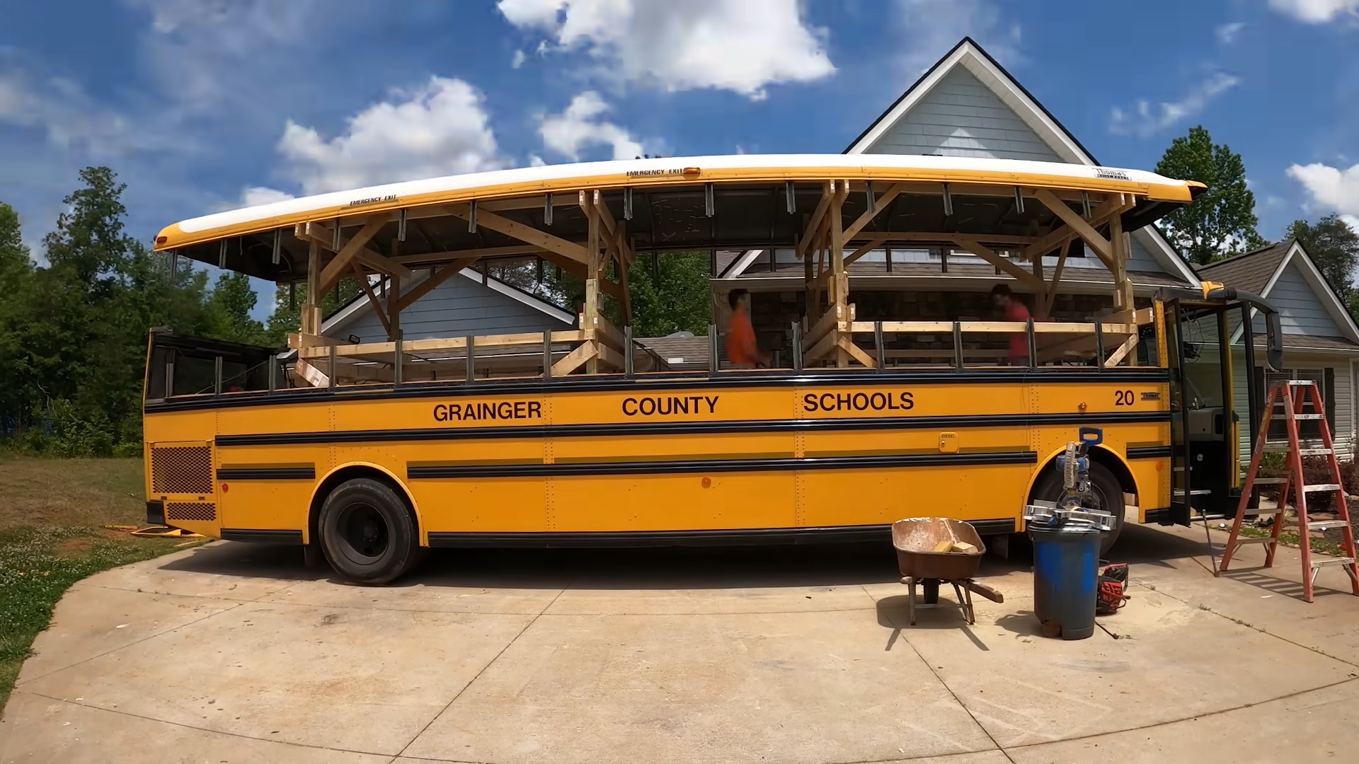 school bus during its redecoration