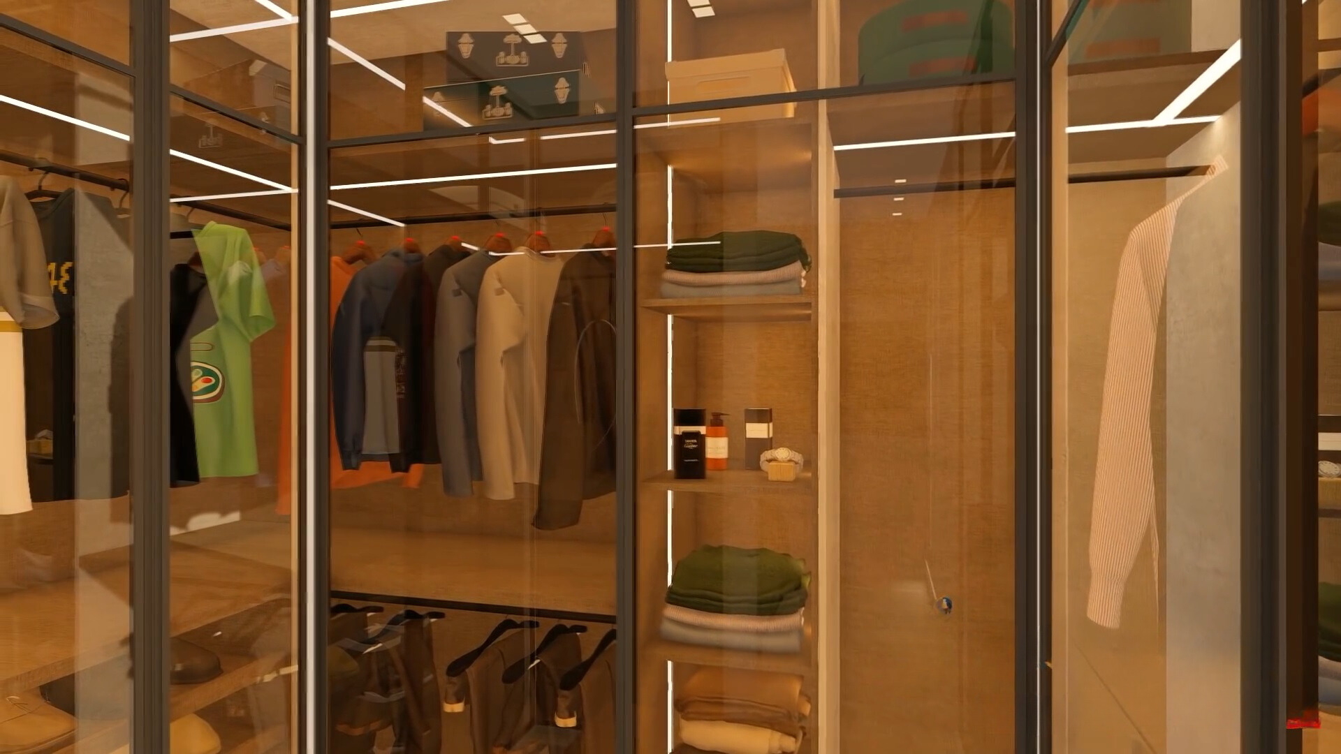 big walk in closet with glass doors