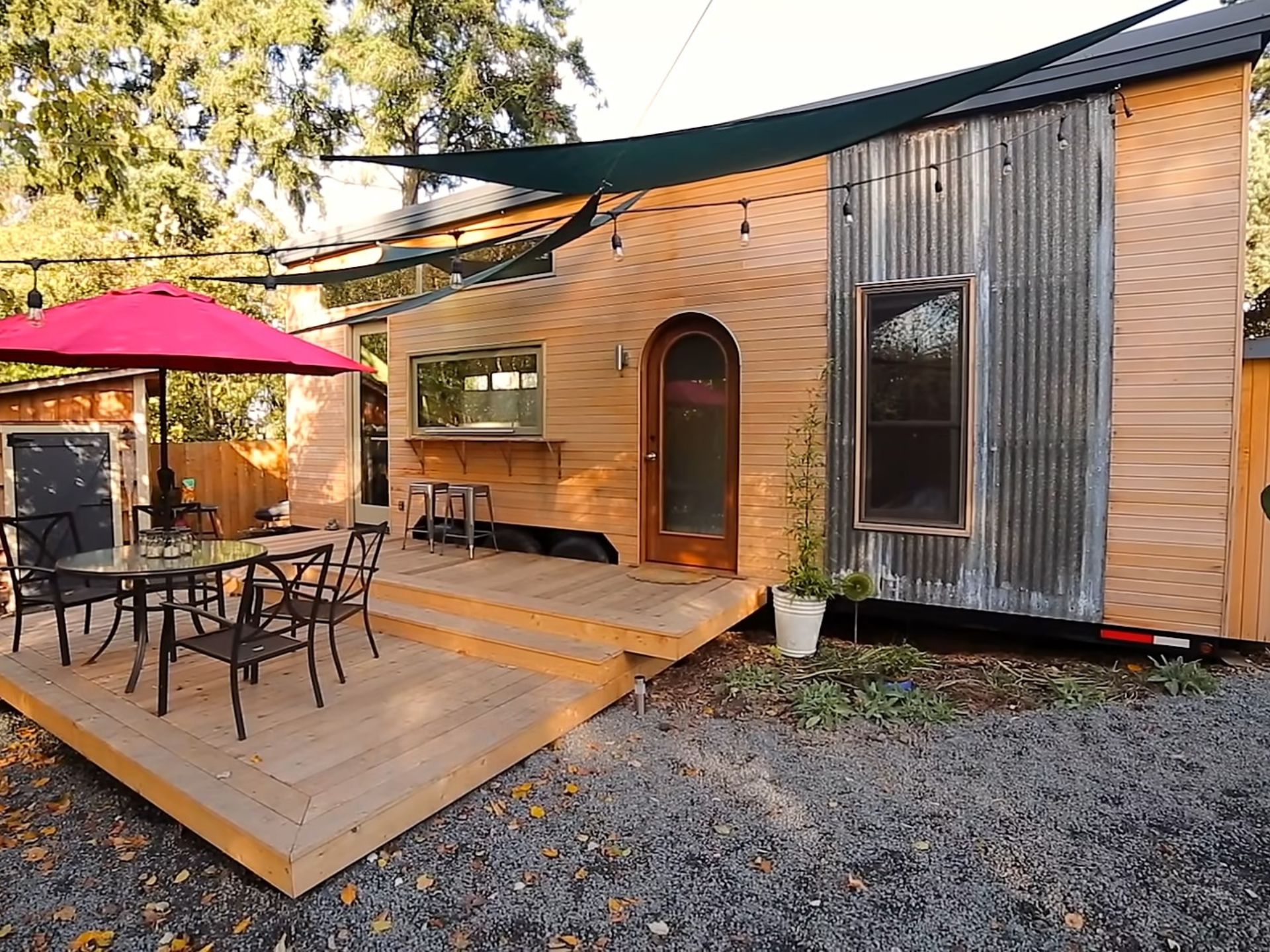 Tiny home with arched front door