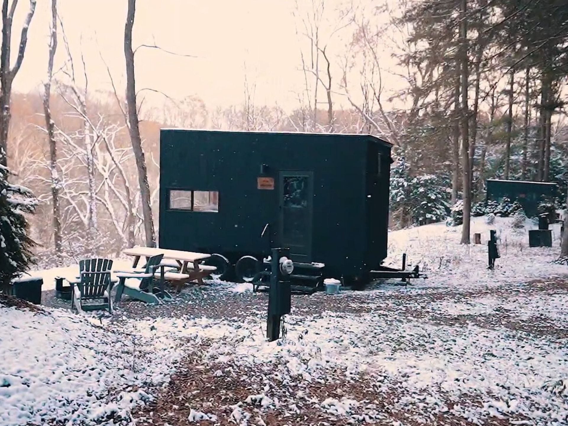 exterior of a container covered in snow