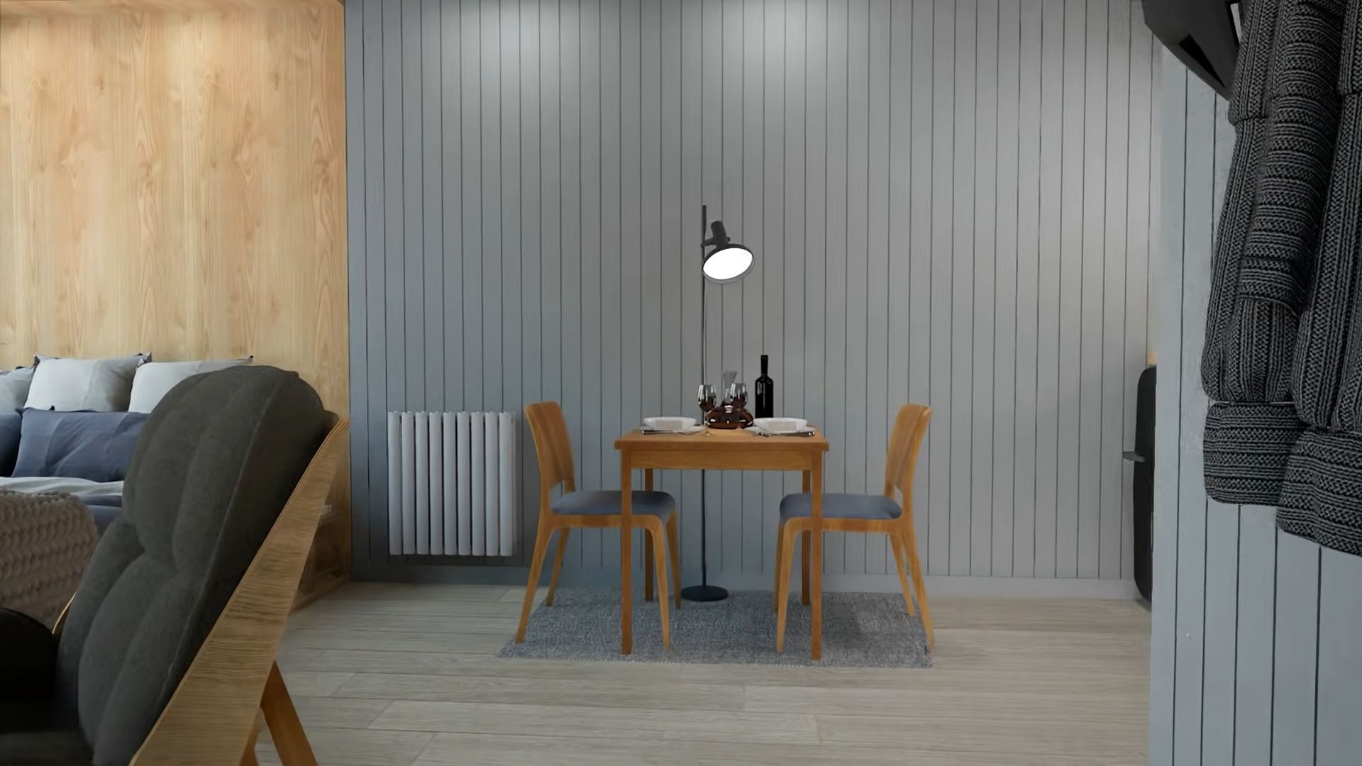 Dining area with a wooden dining table for two people