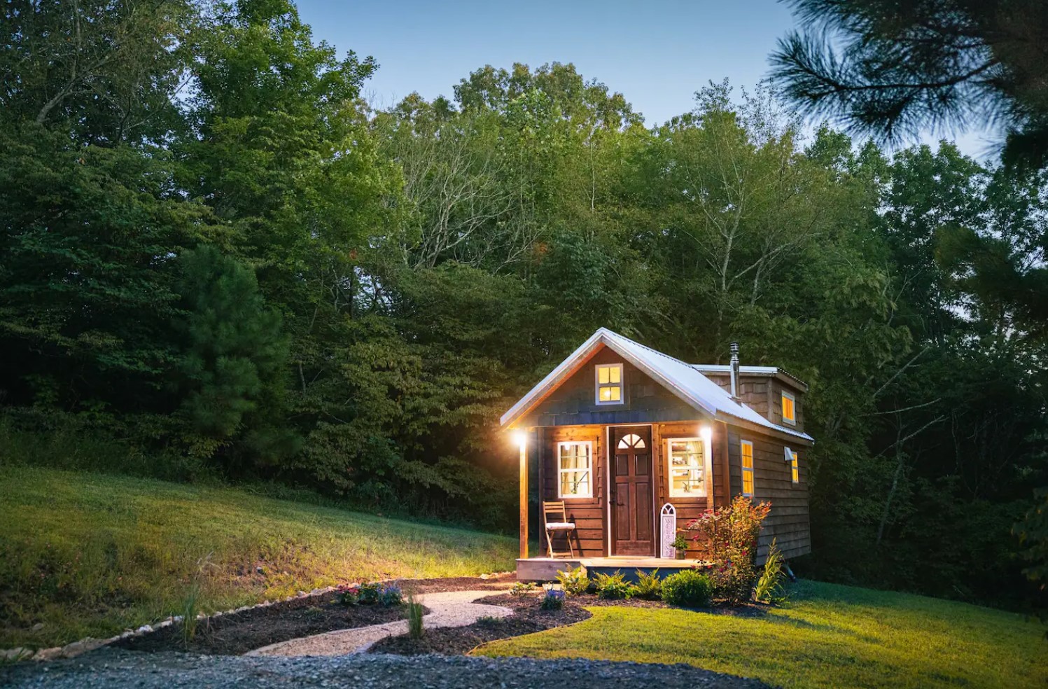 Wooden tiny home hidden in the woods