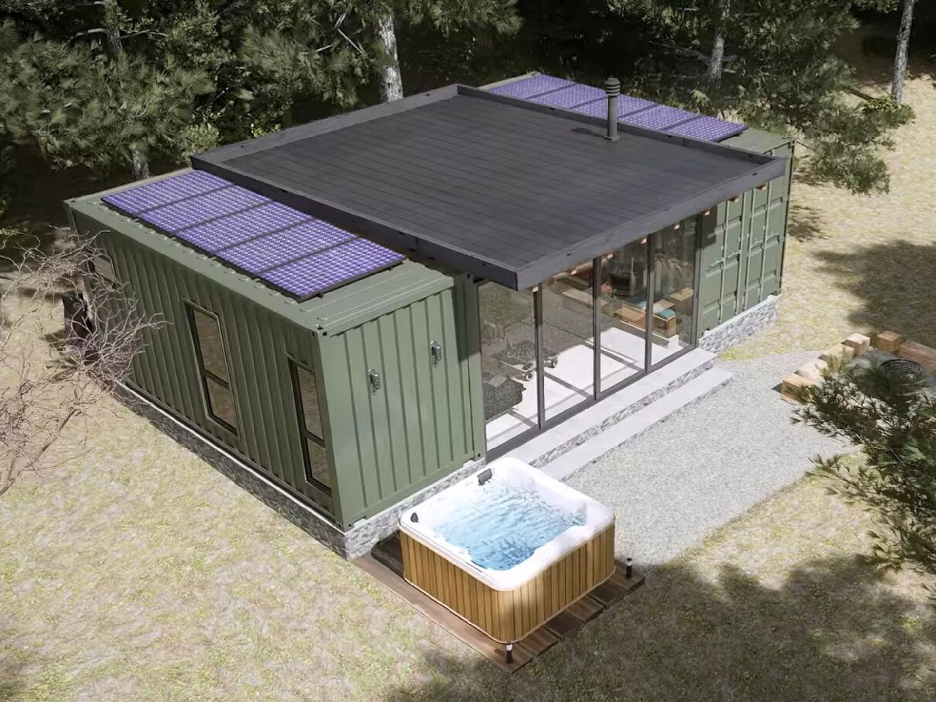 exterior of a container house in nature