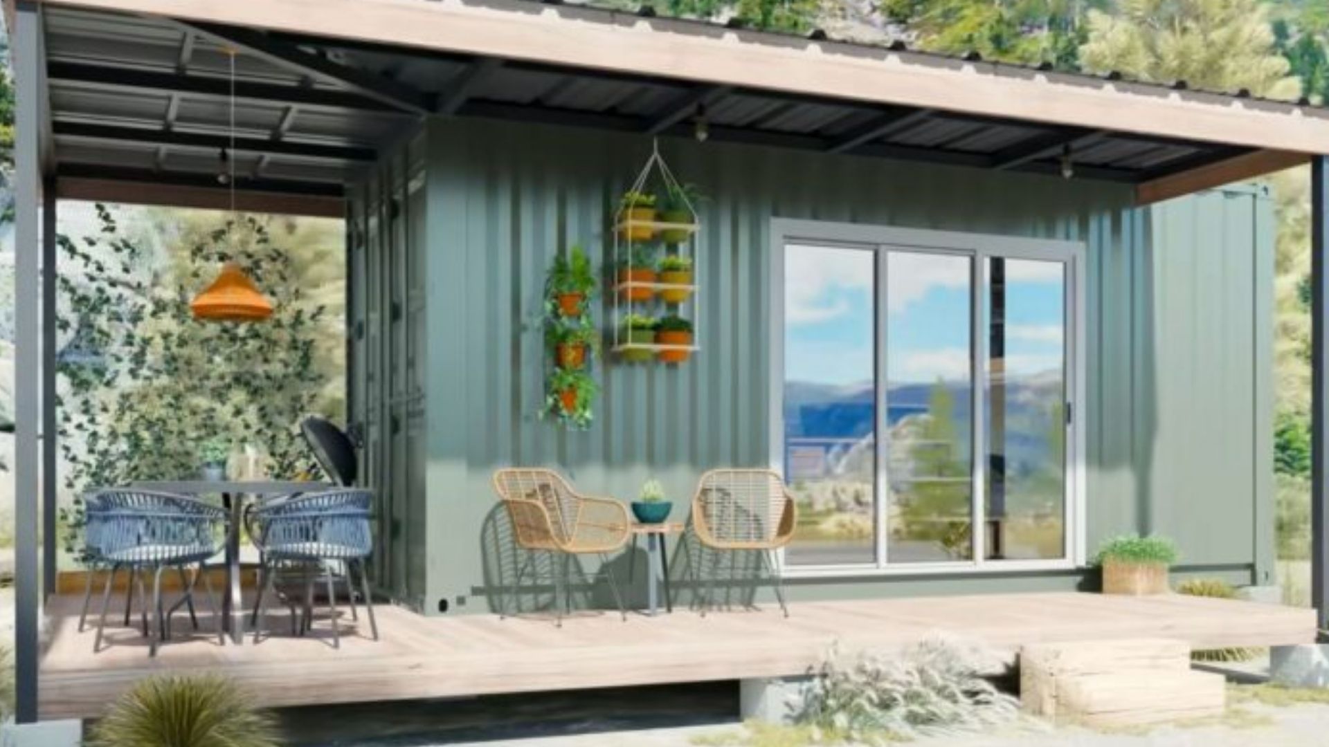 Tiny shipping container home with wrap around porch