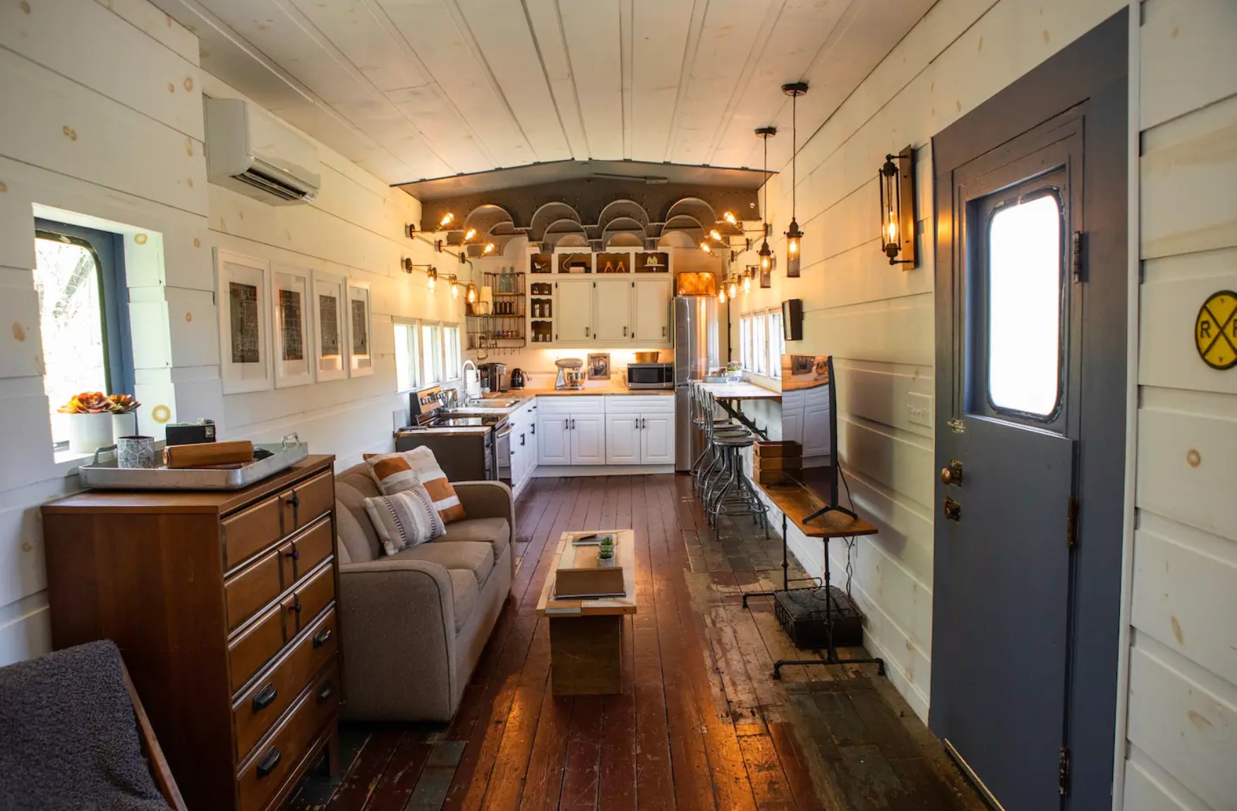 Interior of an open concept train home