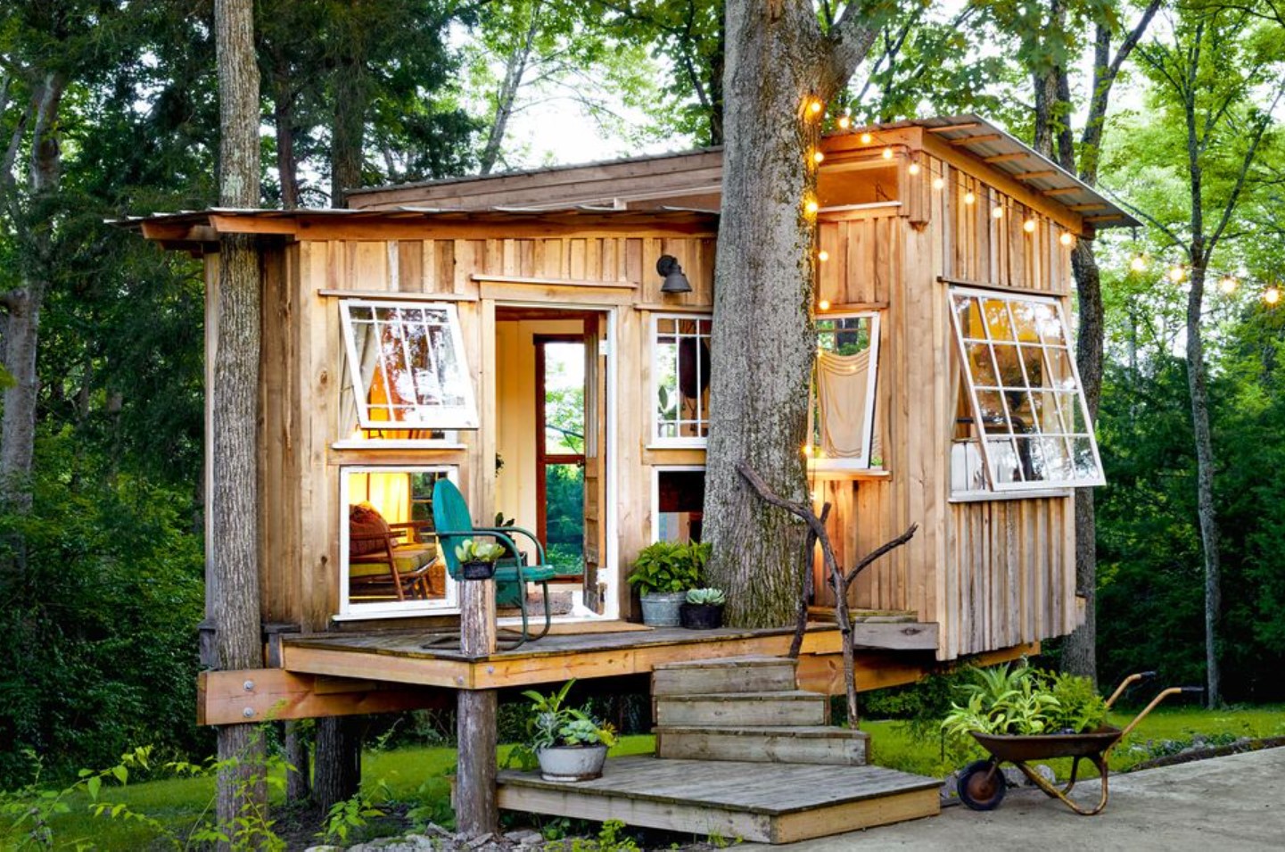 Modern treehouse with a porch