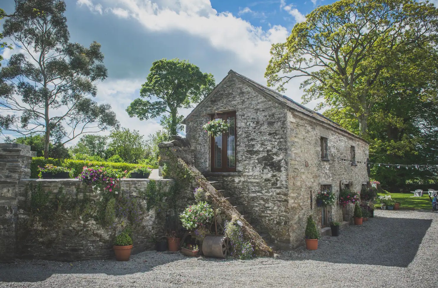 Tiny stone home with plants