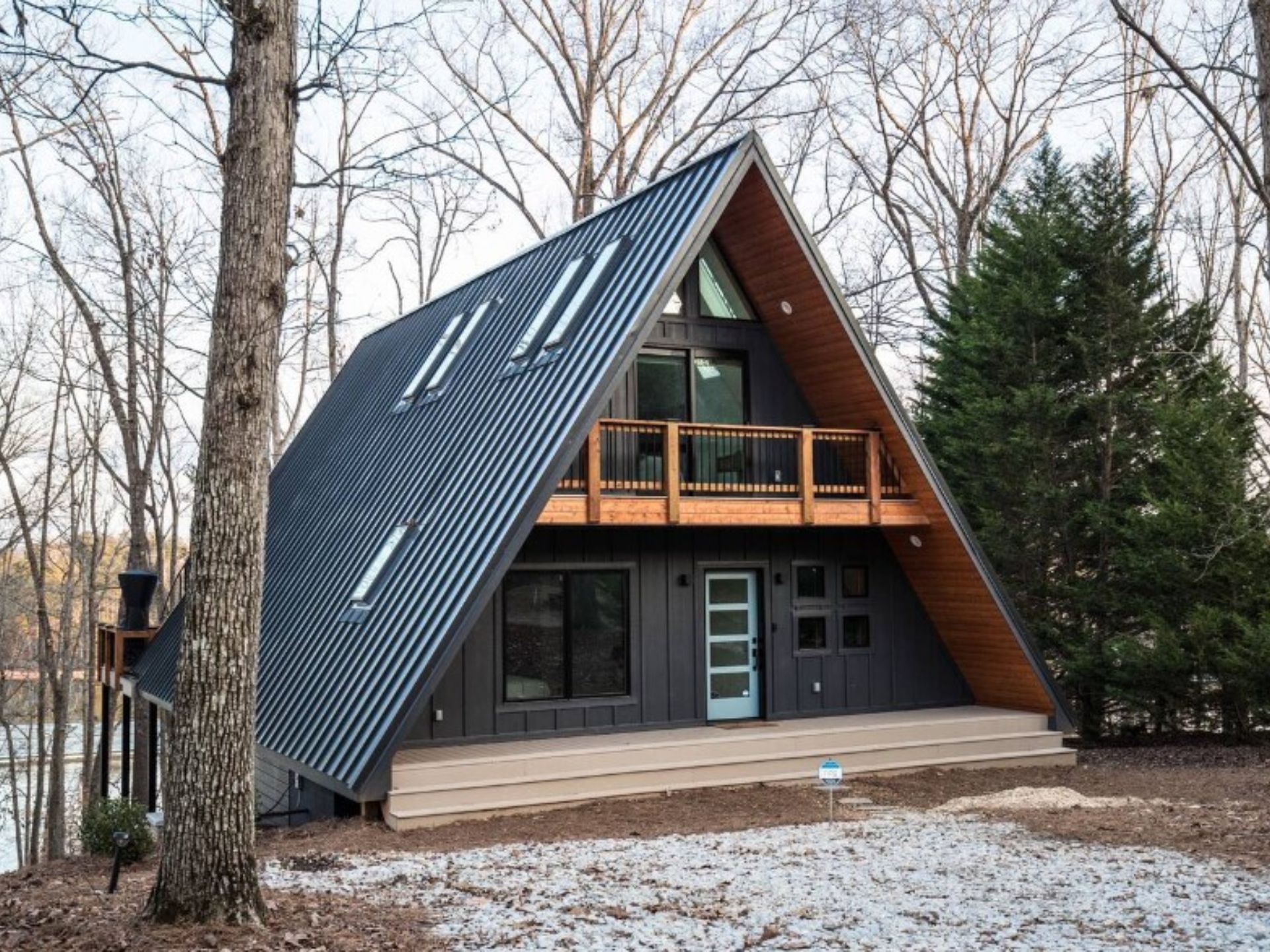 exterior of a cabin set in nature