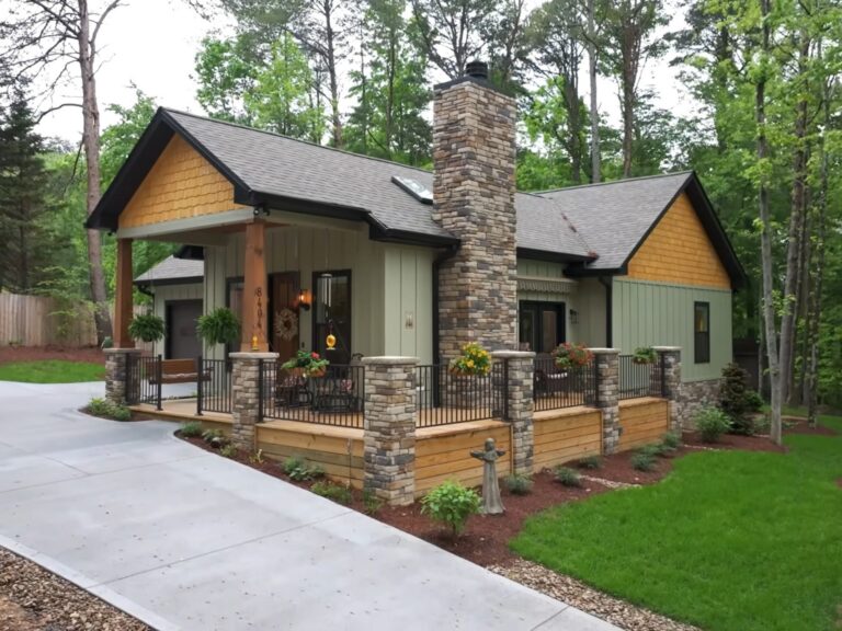 exterior of a tiny home surrounded by greenery