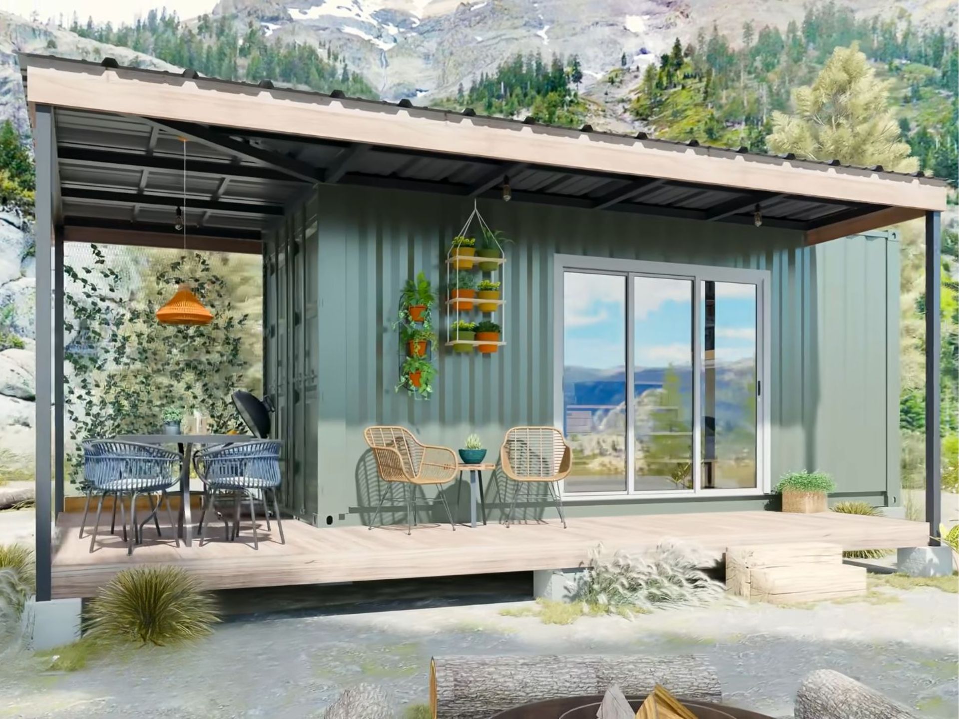 Tiny shipping container home with wrap around porch