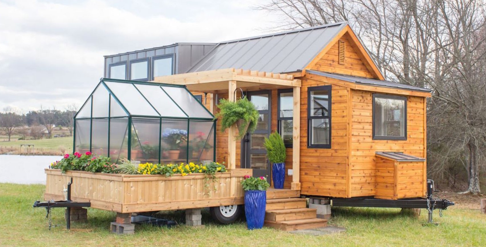 Tiny home on wheels with a greenhouse