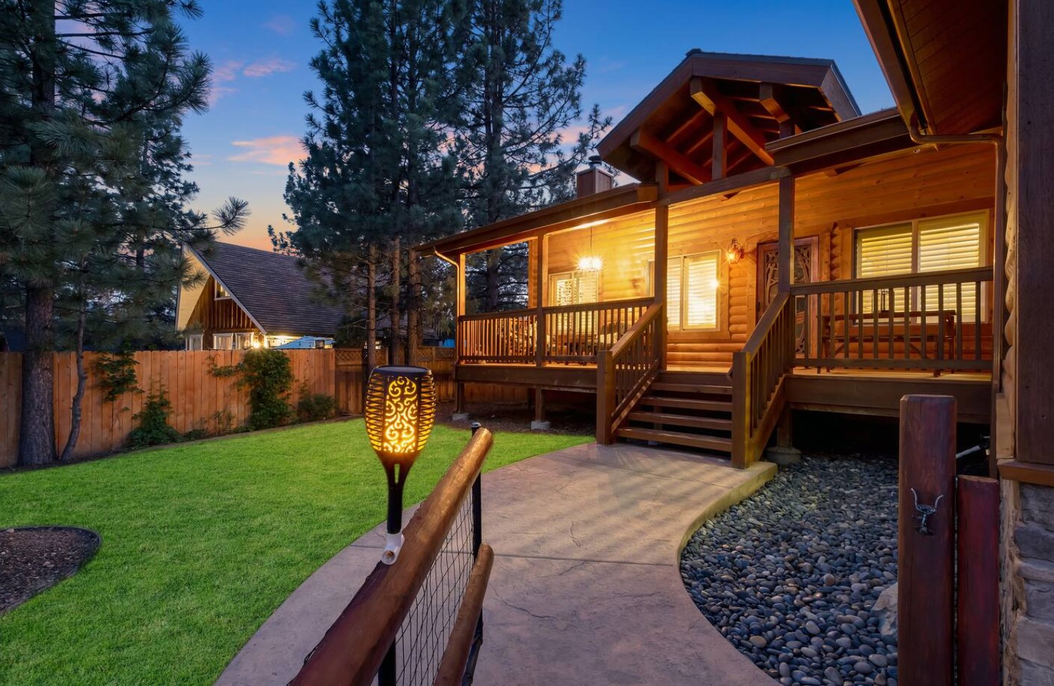 Log cabin with covered patio