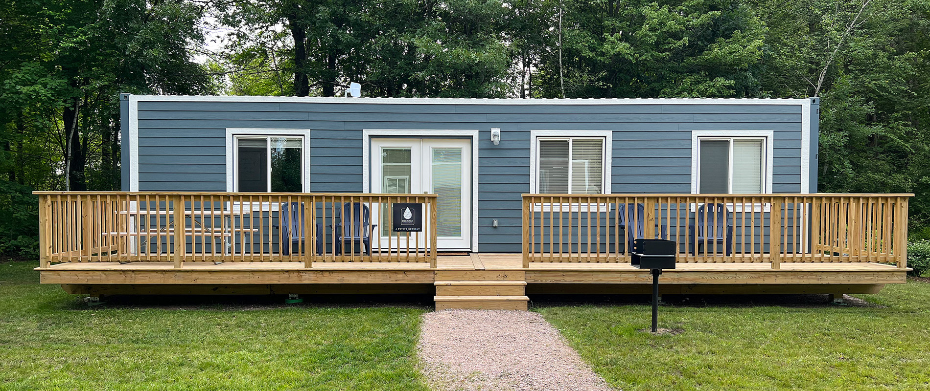 exterior of a blue container in a container village