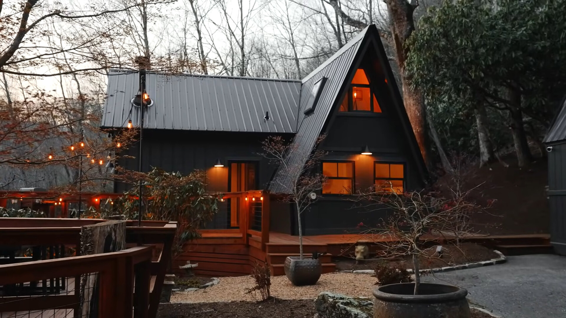 exterior of a cozy cabin in the woods