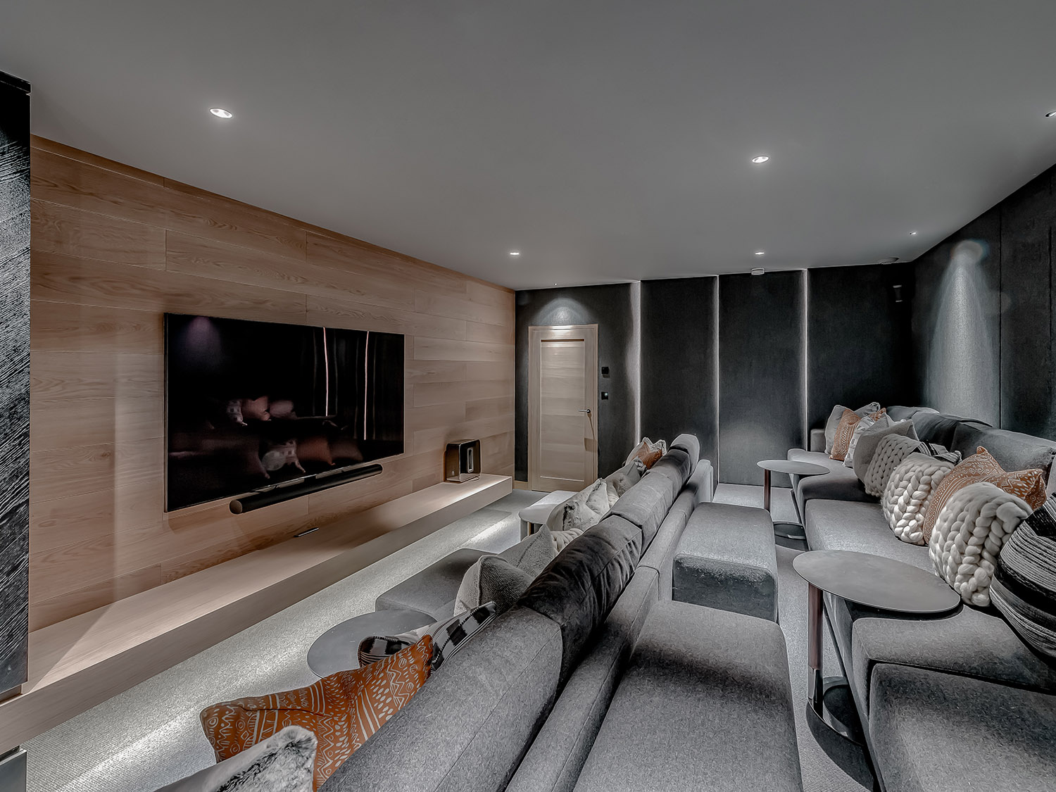 home cinema with gray seating