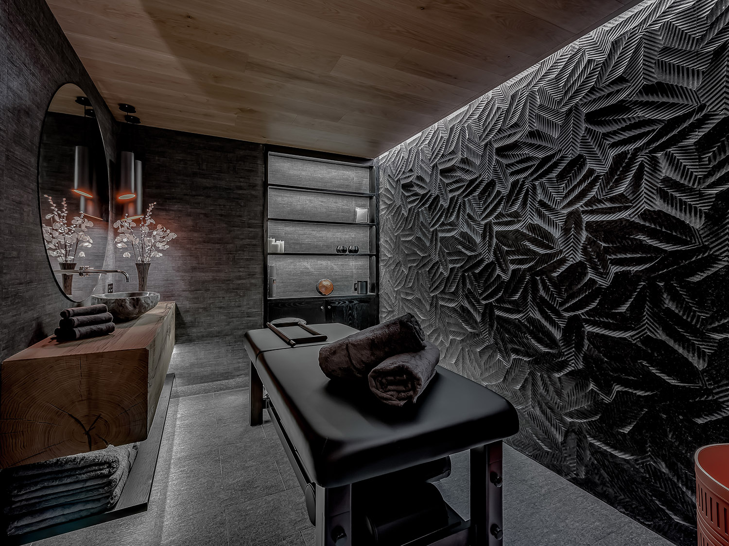 massage room with a leather table