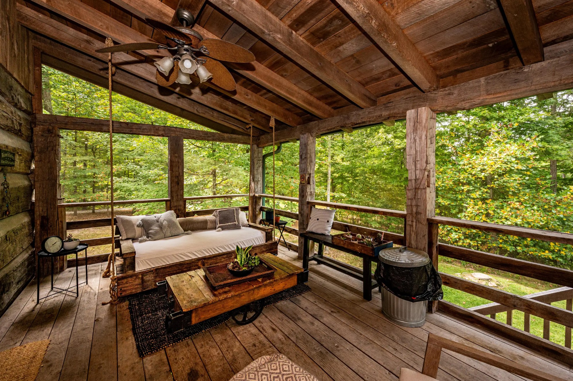 Patio with a bed swing and decorations